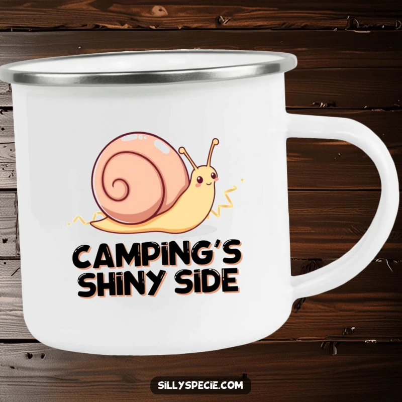 Funny Camping Mug: An enthusiastic snail leaves a glimmering zig-zag path, ready for your favorite hot or cold drink.