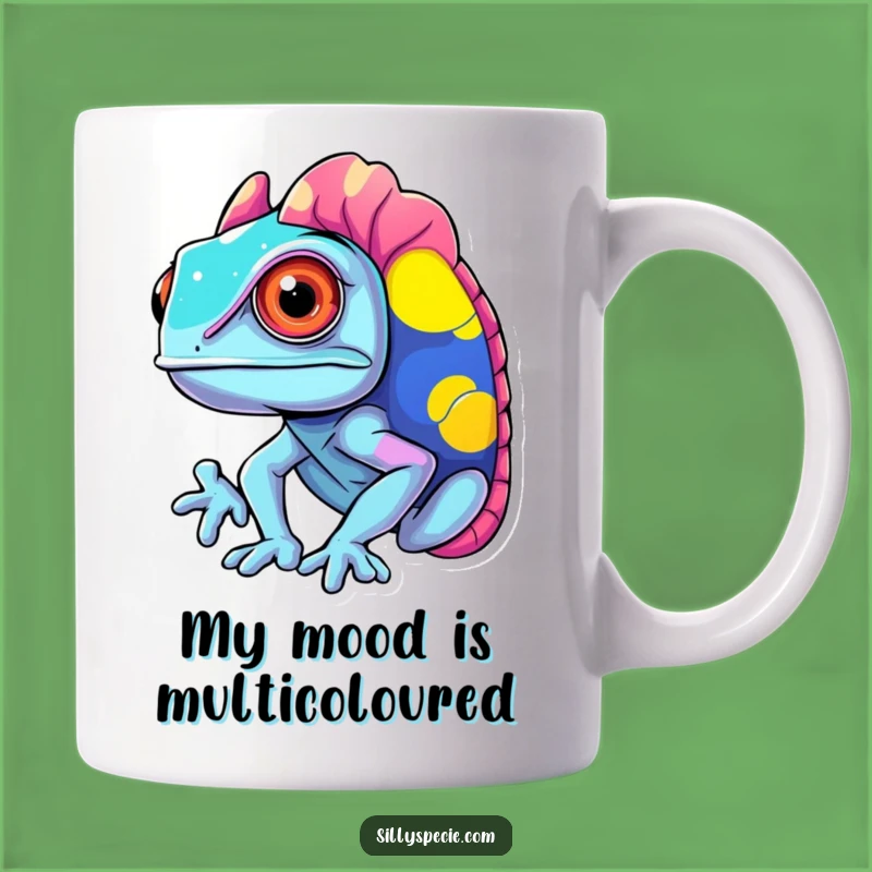 Funny Confused Chameleon Mug - Vibrant Color Chaos, Perfect Quirky Gift