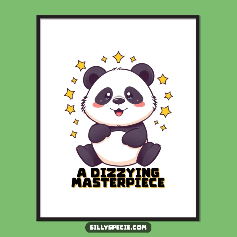 Funny Dizzy Panda Digital Art - Spinning Stars Printable, Hilarious Decor