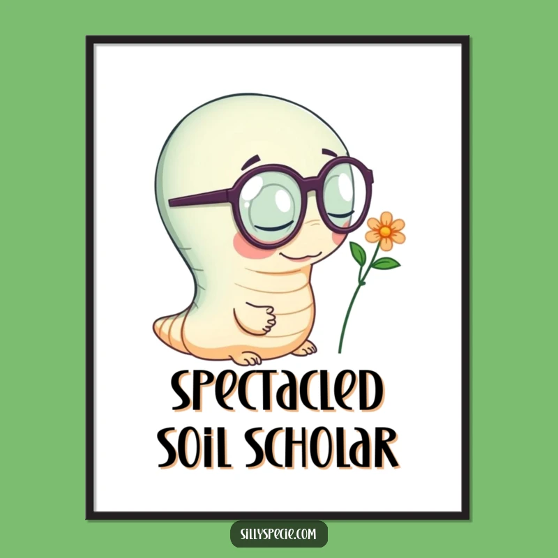 Funny Worm Digital Art: Spectacled Botanist, Hilarious Instant Downloadable Print for Walls