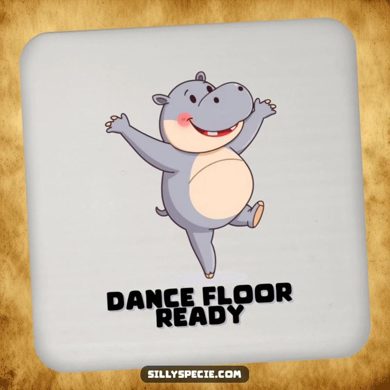 Funny Coaster with a happy hippopotamus attempting a ballet pirouette, protecting surfaces with amusing charm.