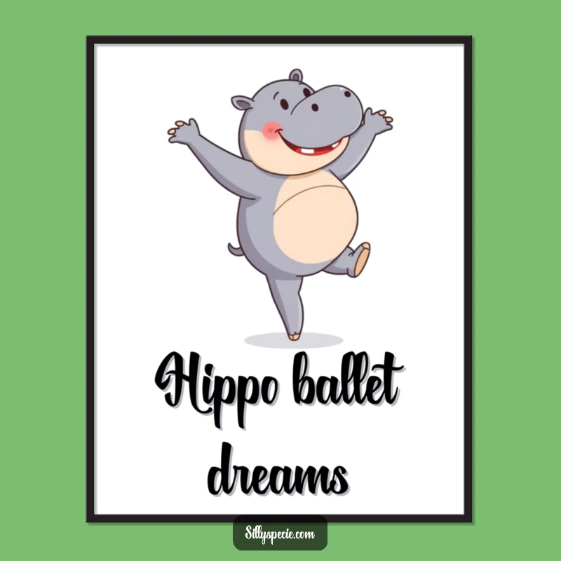 Funny Hippo Poster: Ballet Pirouette Wall Art, Hilarious Decor for Dance Lovers