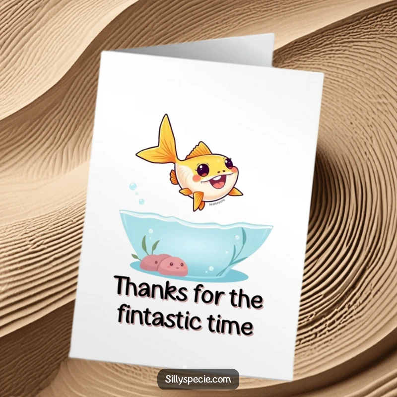 Funny Free Printable Thank You Card with a goofy goldfish leaping joyfully out of the water.