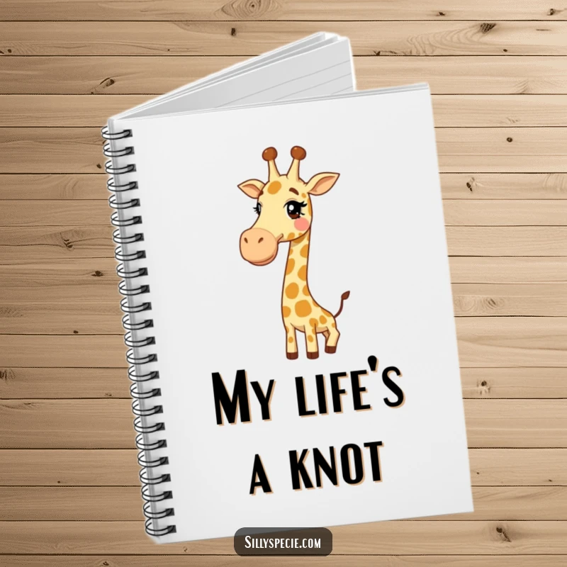 Funny Notebook: A giggling giraffe with its long neck tied into a funny knot, inspiring creative writing and sketching.