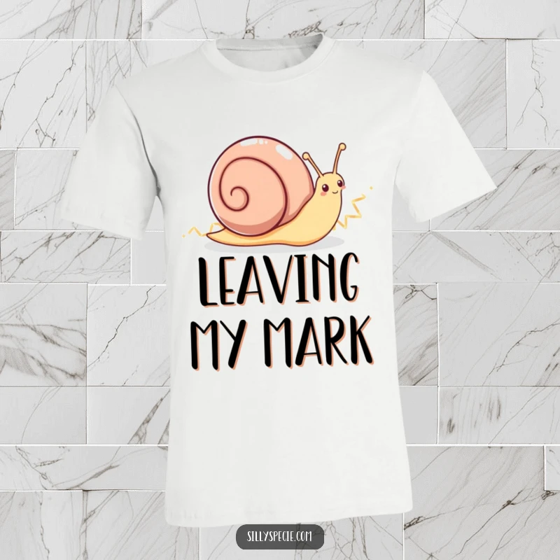Funny T-Shirt: An over-the-top enthusiastic snail making a dramatic, glittering zig-zag path, radiating pure joy and speed.